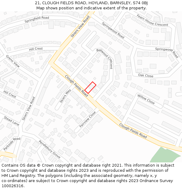 21, CLOUGH FIELDS ROAD, HOYLAND, BARNSLEY, S74 0BJ: Location map and indicative extent of plot