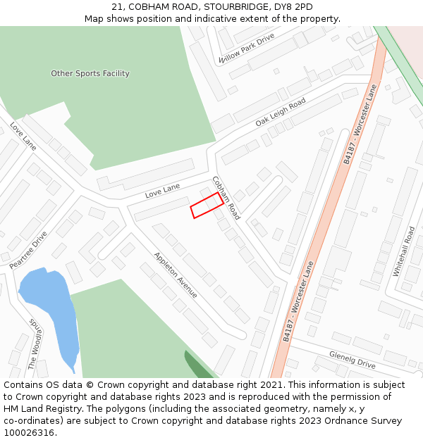 21, COBHAM ROAD, STOURBRIDGE, DY8 2PD: Location map and indicative extent of plot