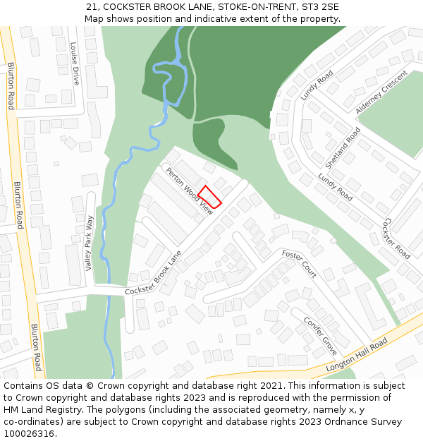21, COCKSTER BROOK LANE, STOKE-ON-TRENT, ST3 2SE: Location map and indicative extent of plot
