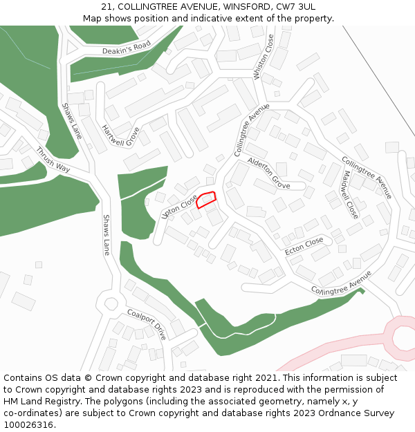 21, COLLINGTREE AVENUE, WINSFORD, CW7 3UL: Location map and indicative extent of plot