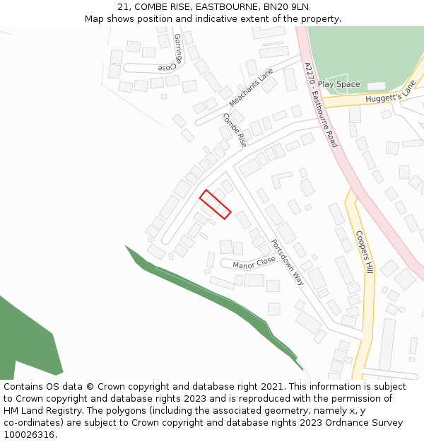 21, COMBE RISE, EASTBOURNE, BN20 9LN: Location map and indicative extent of plot