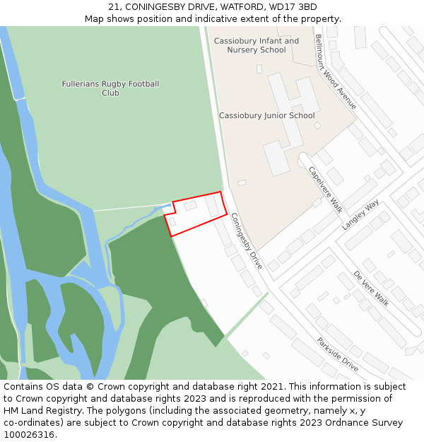 21, CONINGESBY DRIVE, WATFORD, WD17 3BD: Location map and indicative extent of plot