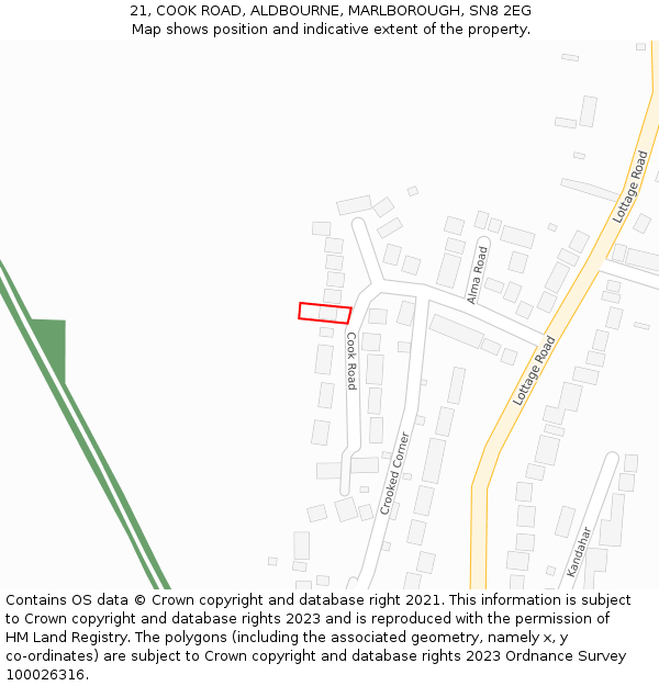 21, COOK ROAD, ALDBOURNE, MARLBOROUGH, SN8 2EG: Location map and indicative extent of plot