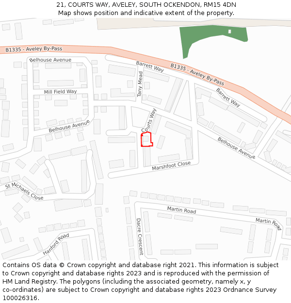 21, COURTS WAY, AVELEY, SOUTH OCKENDON, RM15 4DN: Location map and indicative extent of plot