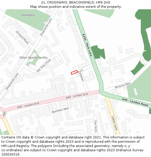 21, CROSSWAYS, BEACONSFIELD, HP9 2HX: Location map and indicative extent of plot