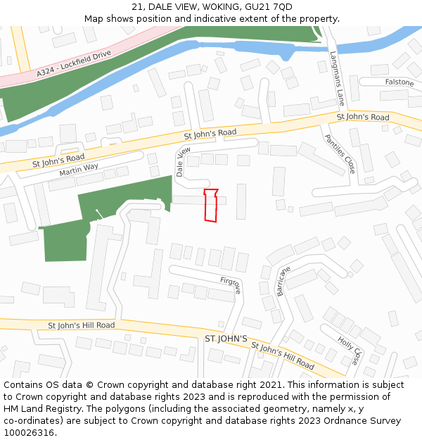 21, DALE VIEW, WOKING, GU21 7QD: Location map and indicative extent of plot