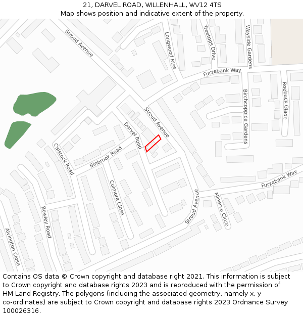 21, DARVEL ROAD, WILLENHALL, WV12 4TS: Location map and indicative extent of plot