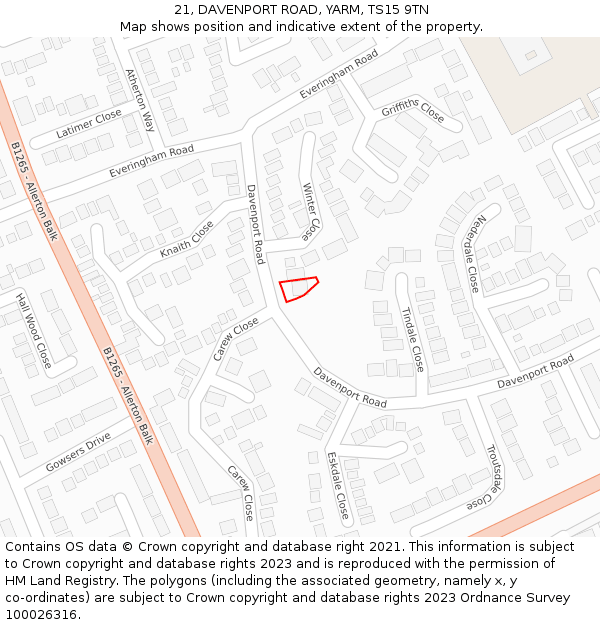21, DAVENPORT ROAD, YARM, TS15 9TN: Location map and indicative extent of plot