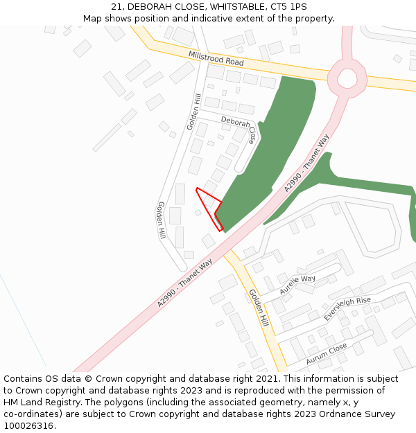 21, DEBORAH CLOSE, WHITSTABLE, CT5 1PS: Location map and indicative extent of plot