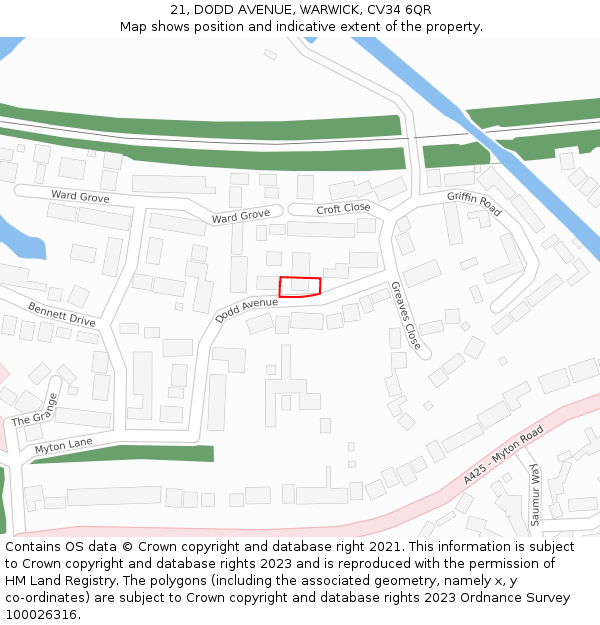 21, DODD AVENUE, WARWICK, CV34 6QR: Location map and indicative extent of plot