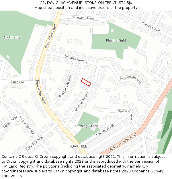 21, DOUGLAS AVENUE, STOKE-ON-TRENT, ST4 5JX: Location map and indicative extent of plot