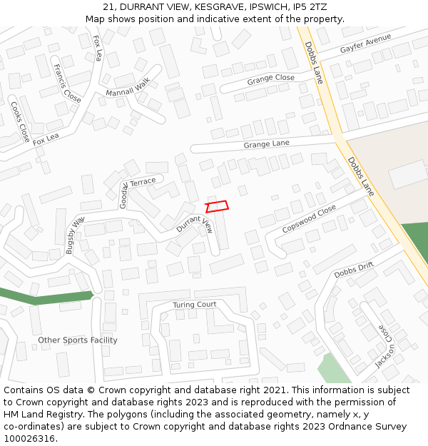 21, DURRANT VIEW, KESGRAVE, IPSWICH, IP5 2TZ: Location map and indicative extent of plot