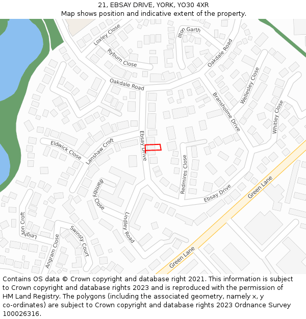 21, EBSAY DRIVE, YORK, YO30 4XR: Location map and indicative extent of plot