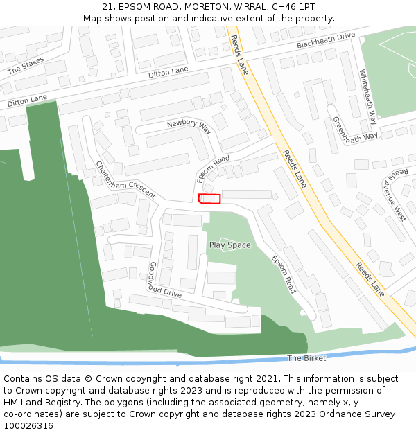 21, EPSOM ROAD, MORETON, WIRRAL, CH46 1PT: Location map and indicative extent of plot