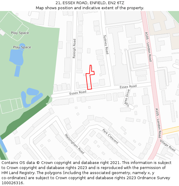 21, ESSEX ROAD, ENFIELD, EN2 6TZ: Location map and indicative extent of plot