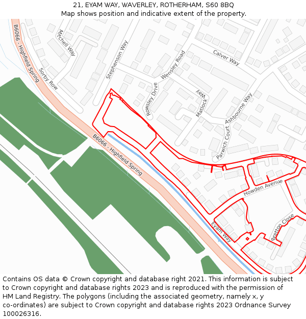 21, EYAM WAY, WAVERLEY, ROTHERHAM, S60 8BQ: Location map and indicative extent of plot