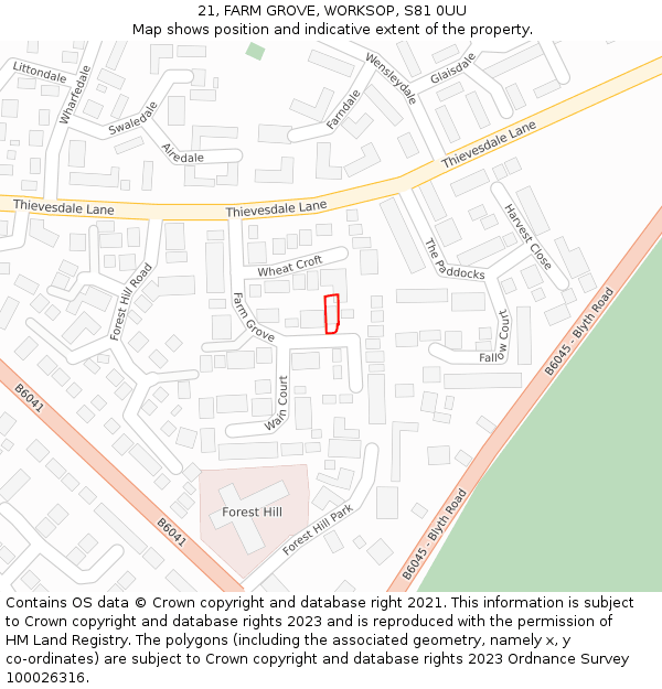 21, FARM GROVE, WORKSOP, S81 0UU: Location map and indicative extent of plot