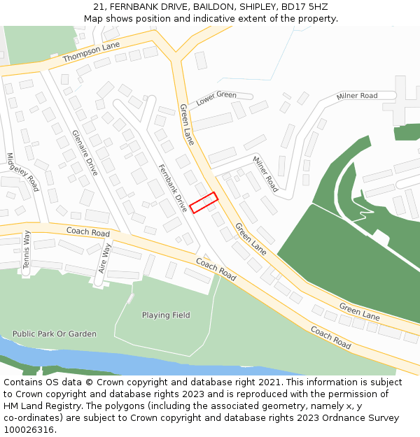 21, FERNBANK DRIVE, BAILDON, SHIPLEY, BD17 5HZ: Location map and indicative extent of plot