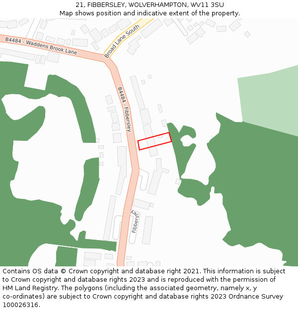 21, FIBBERSLEY, WOLVERHAMPTON, WV11 3SU: Location map and indicative extent of plot