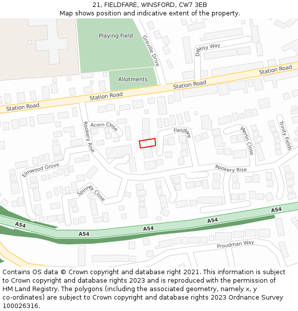 21, FIELDFARE, WINSFORD, CW7 3EB: Location map and indicative extent of plot