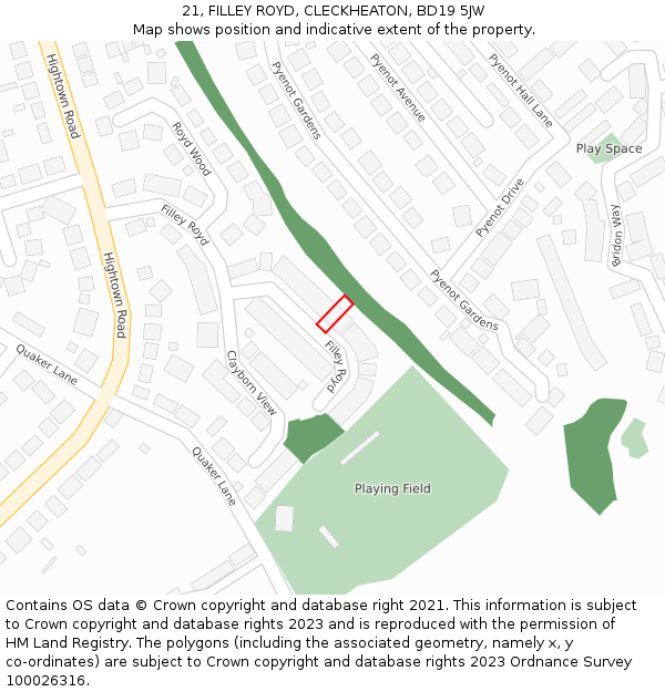 21, FILLEY ROYD, CLECKHEATON, BD19 5JW: Location map and indicative extent of plot