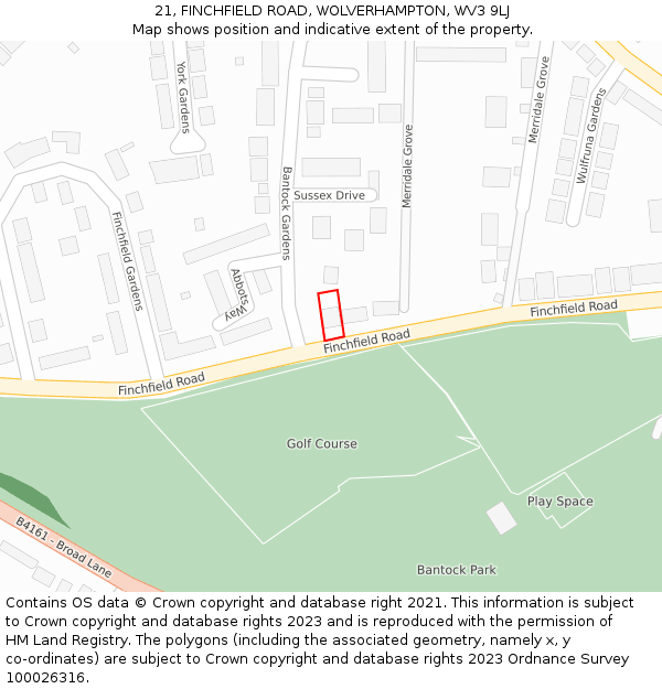 21, FINCHFIELD ROAD, WOLVERHAMPTON, WV3 9LJ: Location map and indicative extent of plot