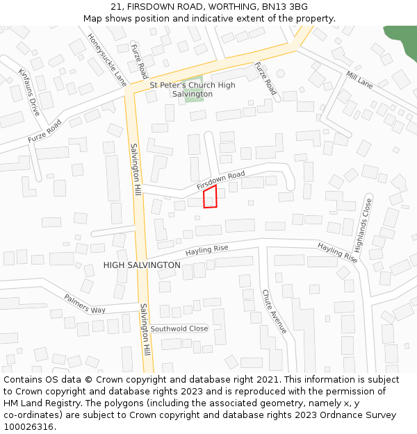 21, FIRSDOWN ROAD, WORTHING, BN13 3BG: Location map and indicative extent of plot