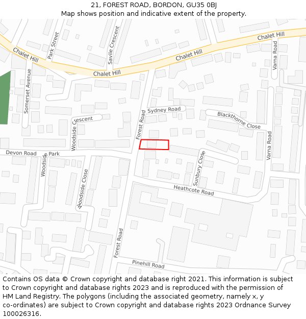 21, FOREST ROAD, BORDON, GU35 0BJ: Location map and indicative extent of plot