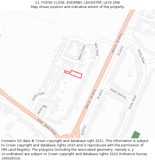 21, FOSSE CLOSE, ENDERBY, LEICESTER, LE19 2AW: Location map and indicative extent of plot