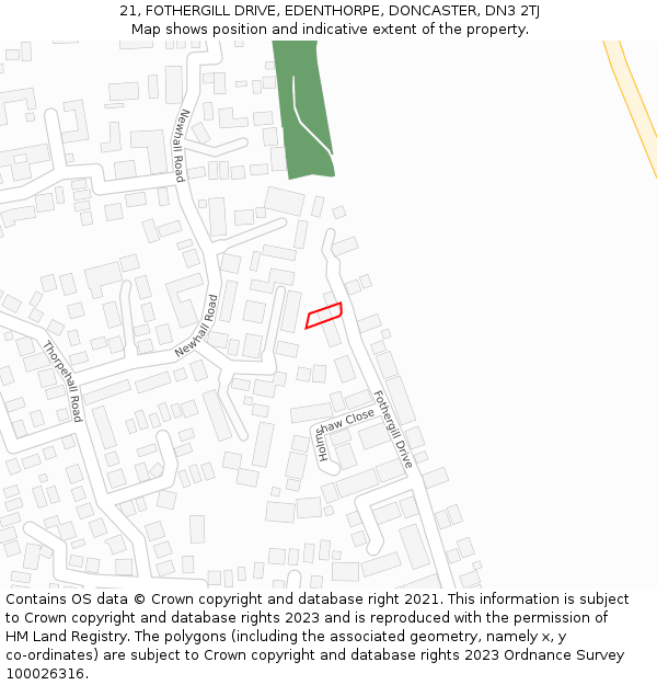 21, FOTHERGILL DRIVE, EDENTHORPE, DONCASTER, DN3 2TJ: Location map and indicative extent of plot