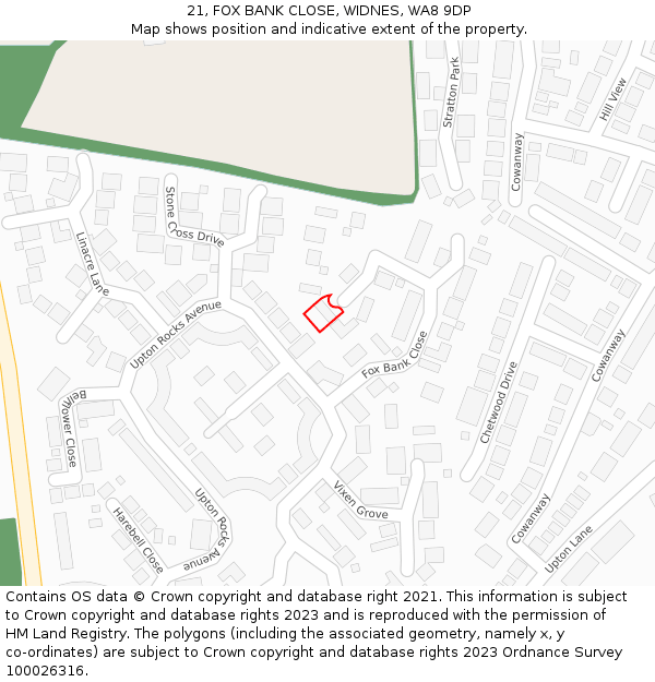 21, FOX BANK CLOSE, WIDNES, WA8 9DP: Location map and indicative extent of plot