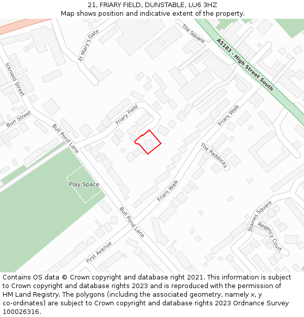 21, FRIARY FIELD, DUNSTABLE, LU6 3HZ: Location map and indicative extent of plot