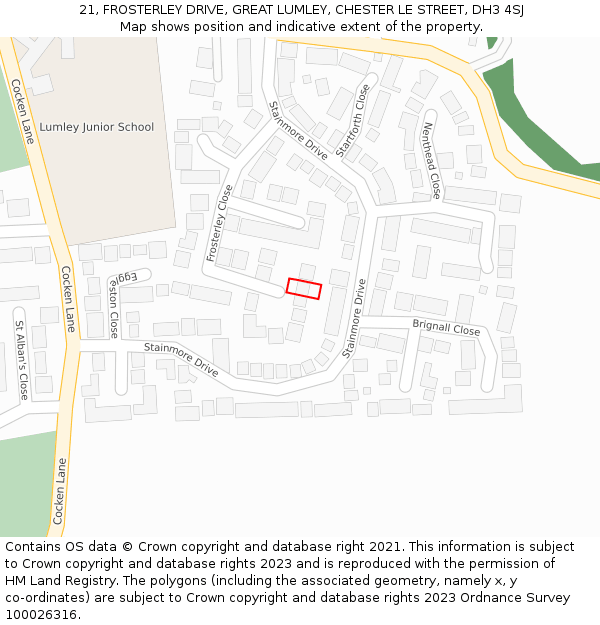 21, FROSTERLEY DRIVE, GREAT LUMLEY, CHESTER LE STREET, DH3 4SJ: Location map and indicative extent of plot