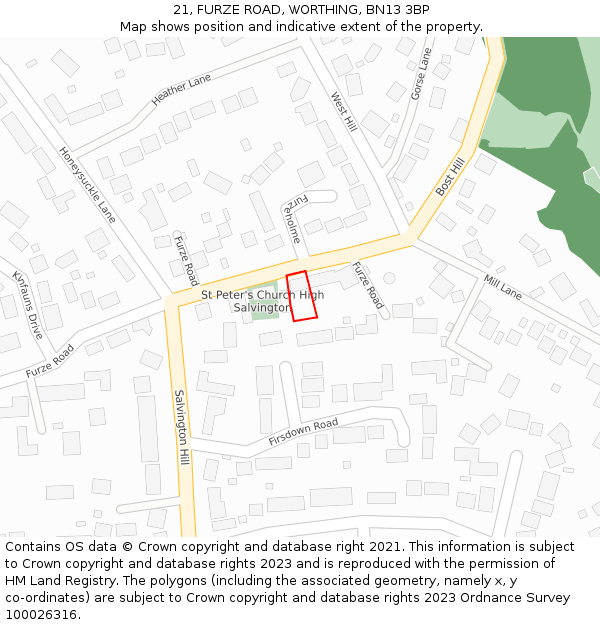 21, FURZE ROAD, WORTHING, BN13 3BP: Location map and indicative extent of plot