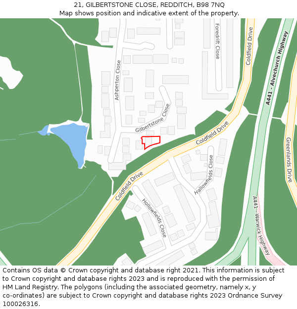 21, GILBERTSTONE CLOSE, REDDITCH, B98 7NQ: Location map and indicative extent of plot