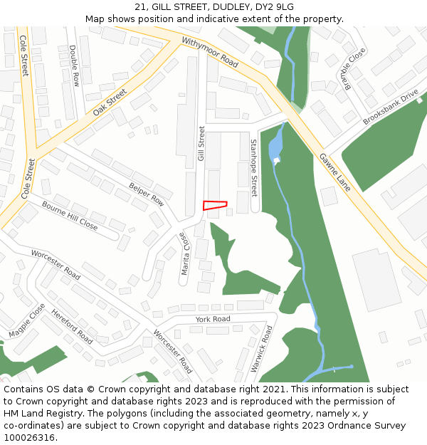 21, GILL STREET, DUDLEY, DY2 9LG: Location map and indicative extent of plot