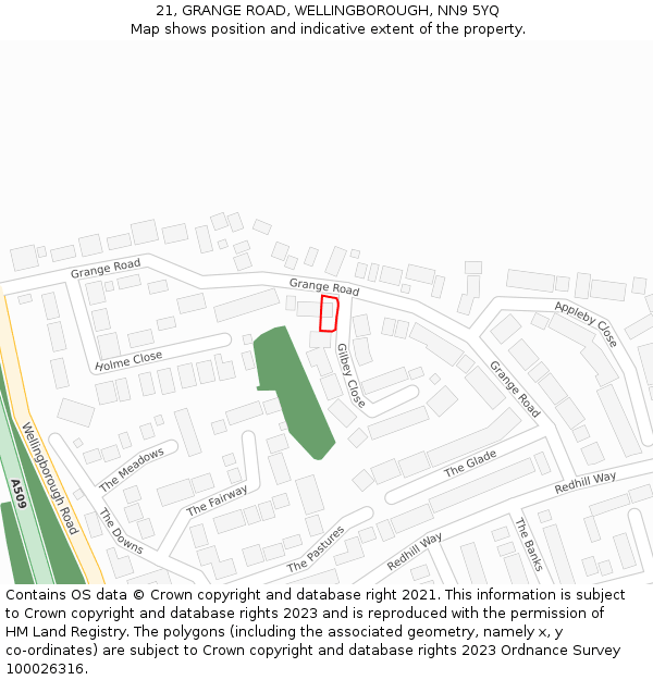 21, GRANGE ROAD, WELLINGBOROUGH, NN9 5YQ: Location map and indicative extent of plot