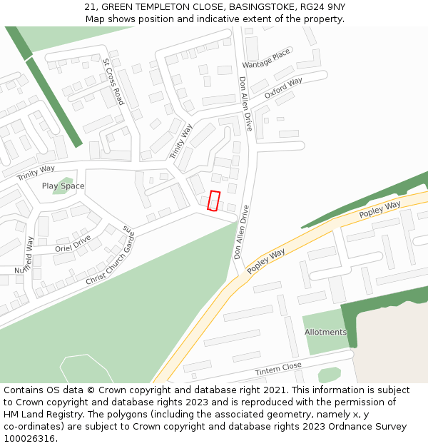 21, GREEN TEMPLETON CLOSE, BASINGSTOKE, RG24 9NY: Location map and indicative extent of plot