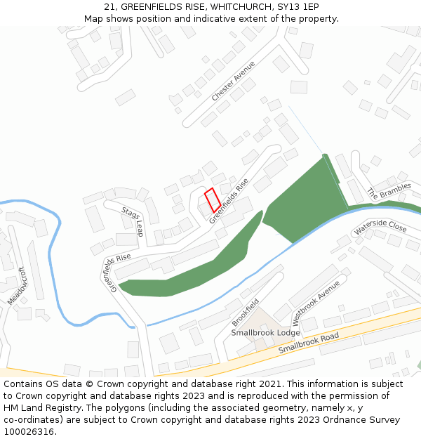 21, GREENFIELDS RISE, WHITCHURCH, SY13 1EP: Location map and indicative extent of plot