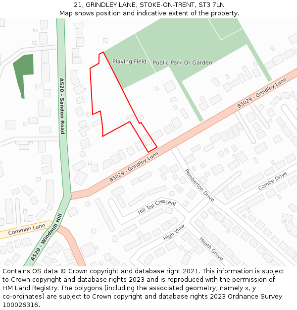 21, GRINDLEY LANE, STOKE-ON-TRENT, ST3 7LN: Location map and indicative extent of plot