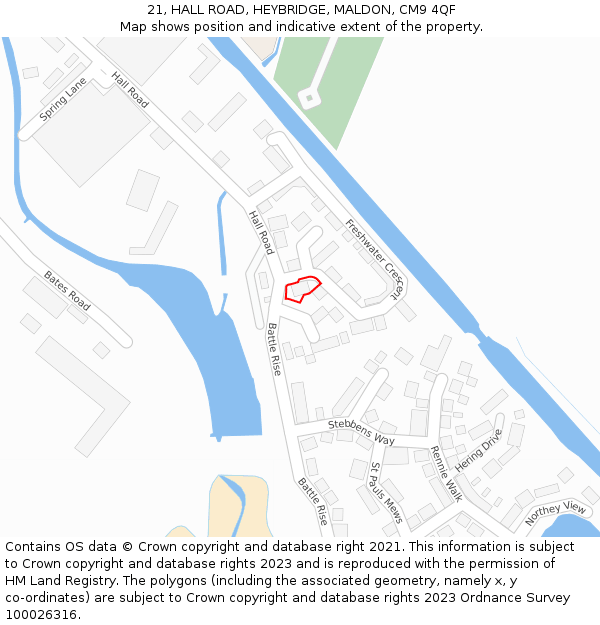 21, HALL ROAD, HEYBRIDGE, MALDON, CM9 4QF: Location map and indicative extent of plot