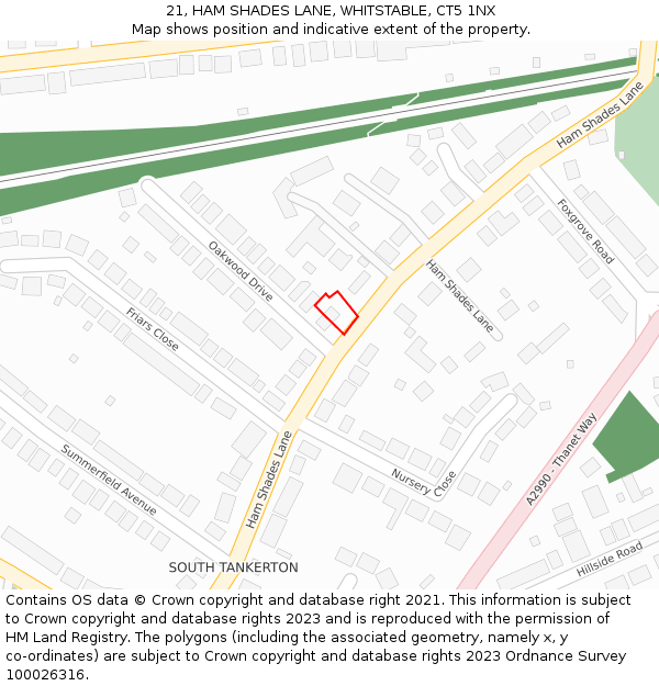 21, HAM SHADES LANE, WHITSTABLE, CT5 1NX: Location map and indicative extent of plot