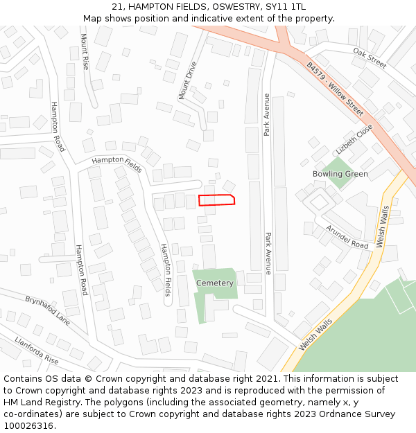 21, HAMPTON FIELDS, OSWESTRY, SY11 1TL: Location map and indicative extent of plot