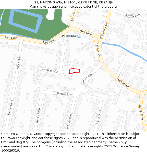 21, HARDING WAY, HISTON, CAMBRIDGE, CB24 9JH: Location map and indicative extent of plot