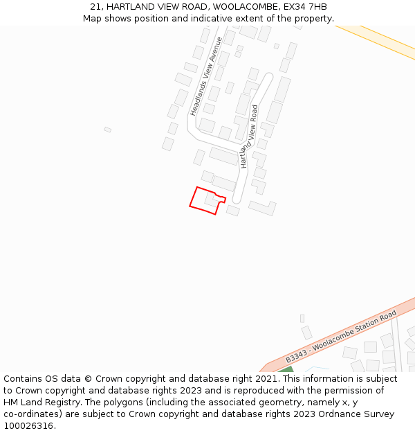 21, HARTLAND VIEW ROAD, WOOLACOMBE, EX34 7HB: Location map and indicative extent of plot