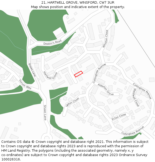 21, HARTWELL GROVE, WINSFORD, CW7 3UR: Location map and indicative extent of plot