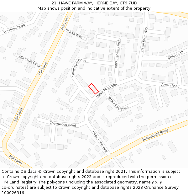 21, HAWE FARM WAY, HERNE BAY, CT6 7UD: Location map and indicative extent of plot