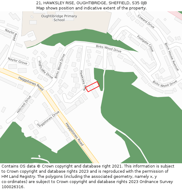 21, HAWKSLEY RISE, OUGHTIBRIDGE, SHEFFIELD, S35 0JB: Location map and indicative extent of plot