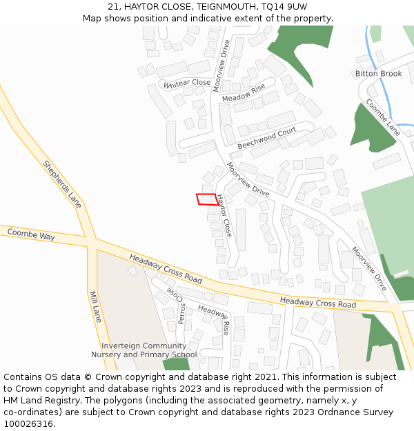 21, HAYTOR CLOSE, TEIGNMOUTH, TQ14 9UW: Location map and indicative extent of plot