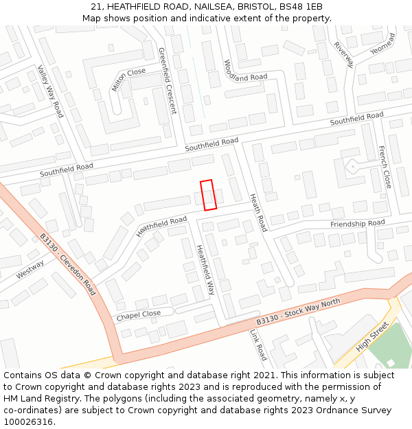 21, HEATHFIELD ROAD, NAILSEA, BRISTOL, BS48 1EB: Location map and indicative extent of plot